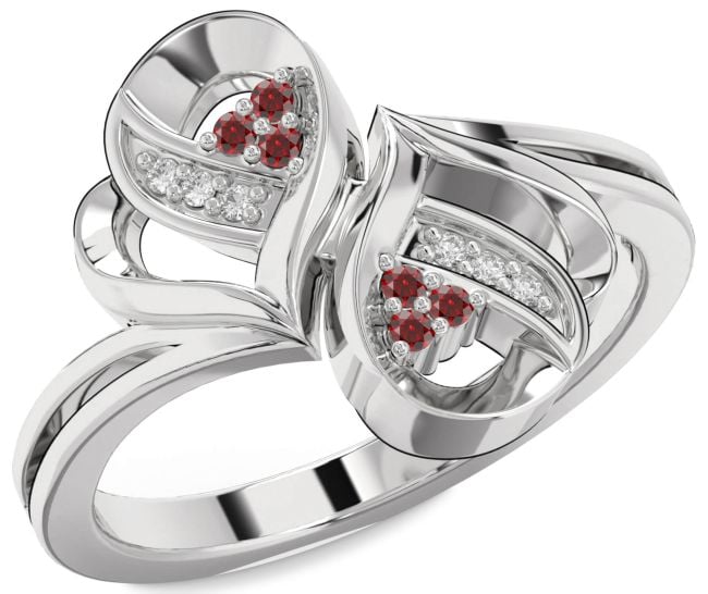 Diamond Garnet Silver Infinity Round Ring