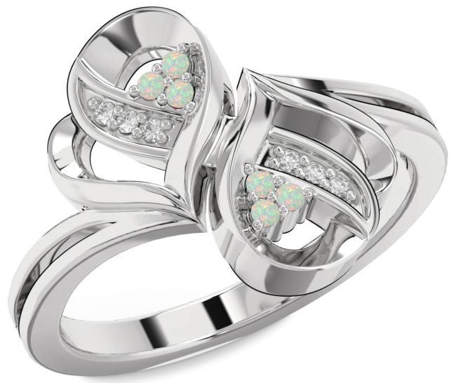 Diamond Opal Platinum Infinity Round Ring