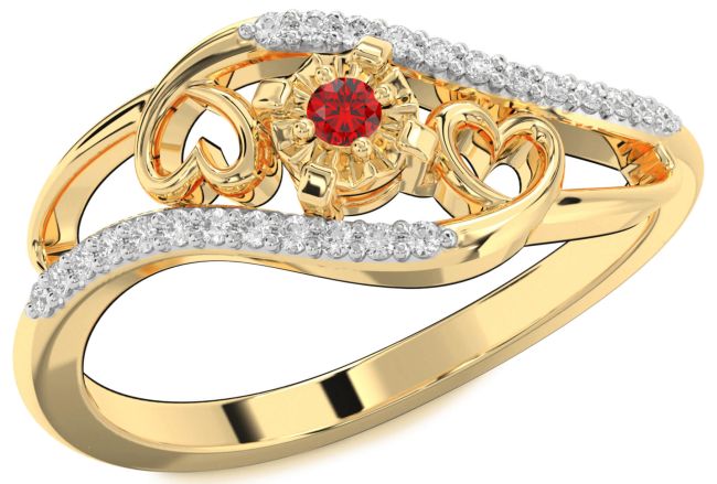 Diamond Ruby Gold Heart Promise Ring
