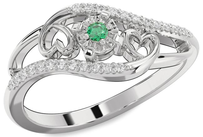 Diamond Emerald Silver Heart Promise Ring