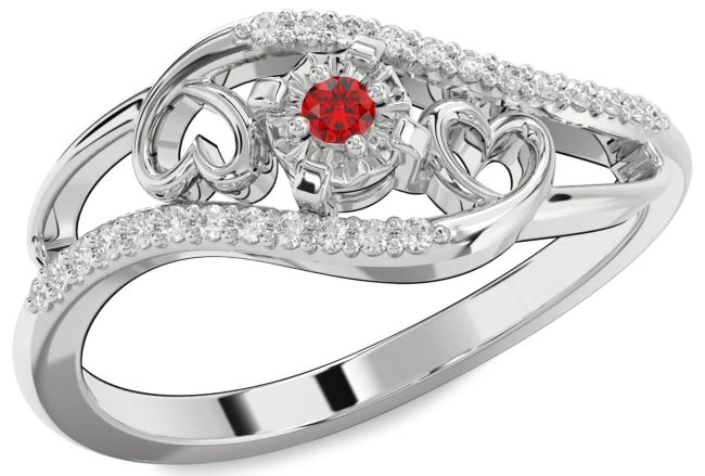 Diamond Ruby Silver Heart Promise Ring