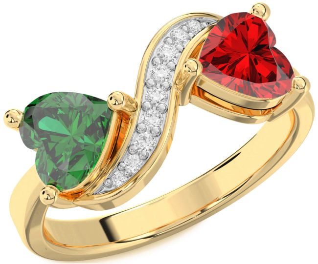 Diamond Gold Silver Two Heart Promise Ring