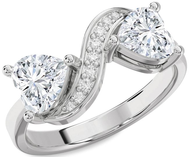 Lab Diamond Silver Two Heart Ring