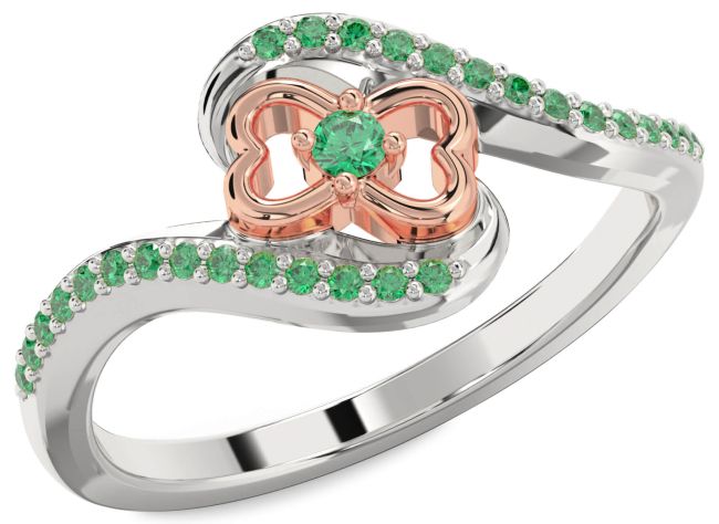 Emerald Silver & 10K Rose Gold Heart Ring