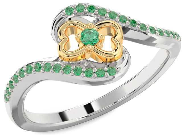 Emerald Platinum & Yellow Gold Heart Ring