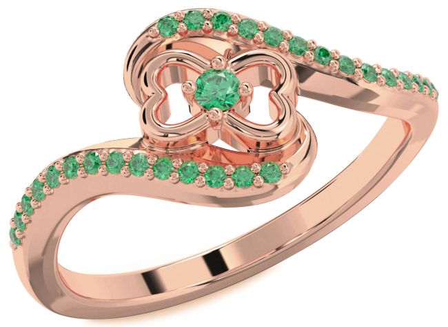 Emerald Rose Gold Silver Heart Ring