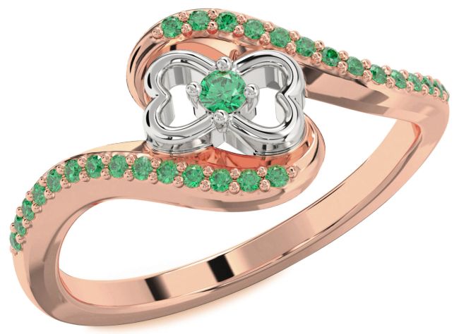Emerald Rose Gold Silver Heart Ring