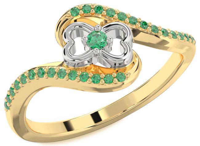 Emerald Gold Silver Heart Ring
