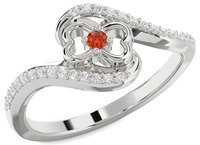 Fire Opal Platinum Heart Ring
