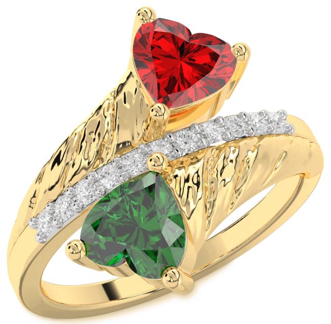 Diamond Gold Silver Two Heart Promise Ring