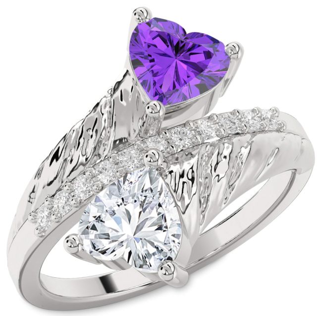 Diamond Silver Two Heart Promise Ring