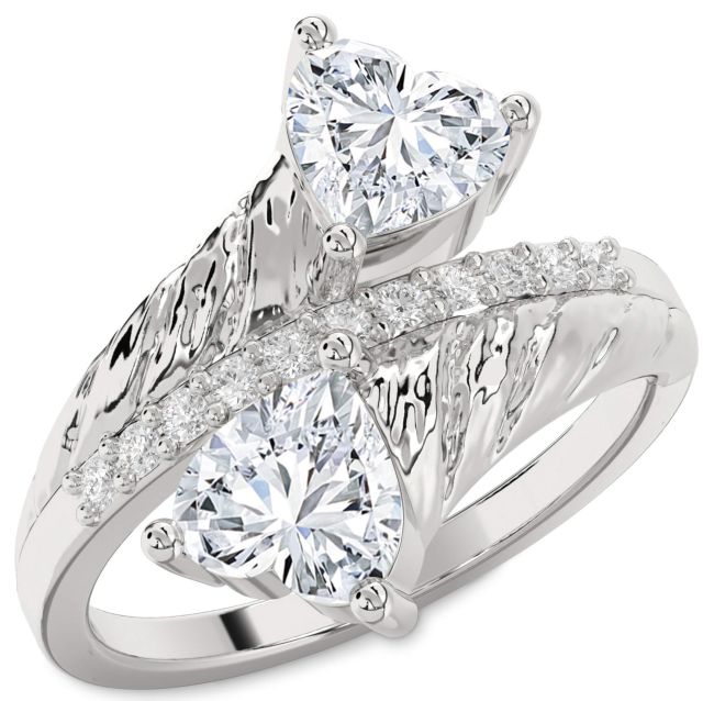 Lab Diamond Silver Two Heart Ring