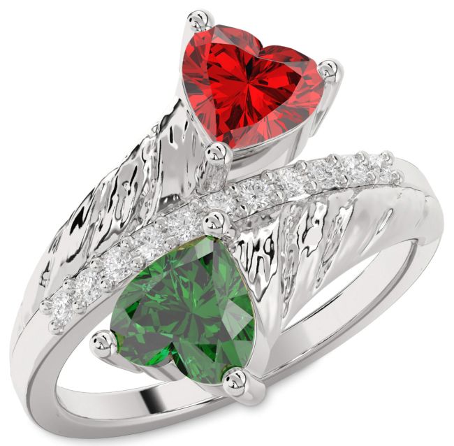 Diamond Silver Two Heart Promise Ring