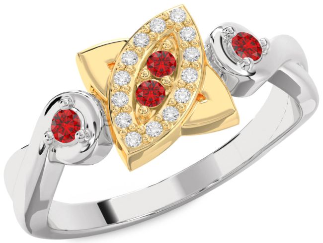 Ruby Gold Silver Evil Eye Knot Round Ring