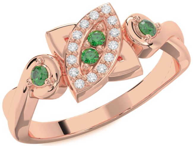 Emerald Rose Gold Evil Eye Knot Round Ring