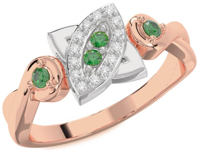 Emerald White Rose Gold Evil Eye Knot Round Ring