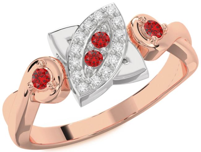 Ruby Platinum & Rose Gold Evil Eye Knot Round Ring