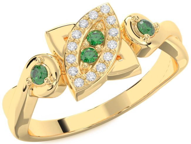 Emerald Gold Evil Eye Knot Round Ring