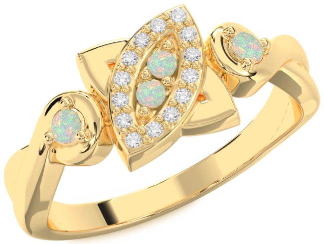 Opal Gold Evil Eye Knot Round Ring