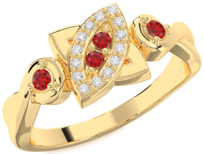 Ruby Gold Silver Evil Eye Knot Round Ring