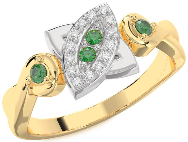Emerald Platinum & Yellow Gold Evil Eye Knot Round Ring