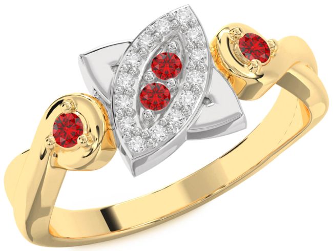 Ruby Platinum & Yellow Gold Evil Eye Knot Round Ring