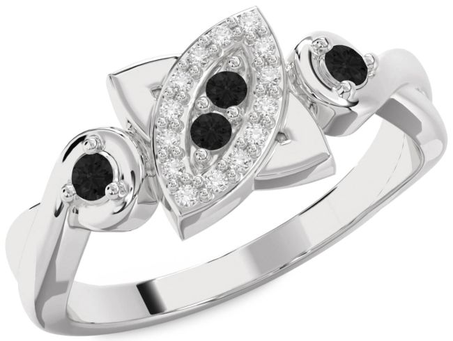 Black Diamond Silver Evil Eye Knot Round Ring