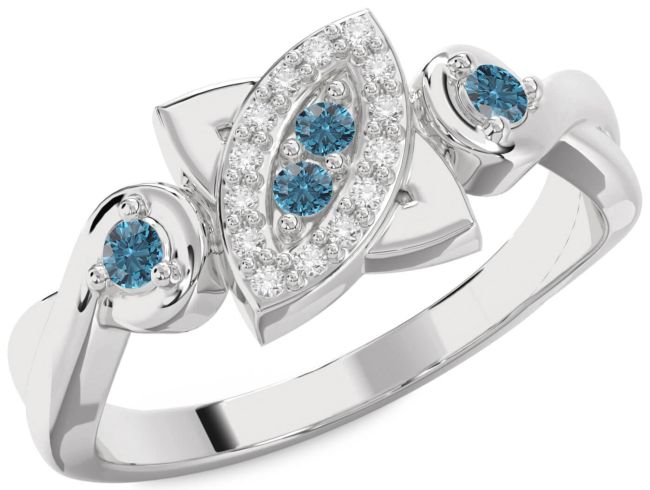 Blue Diamond Silver Evil Eye Knot Round Ring
