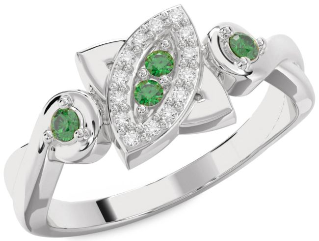 Emerald Platinum Evil Eye Knot Round Ring