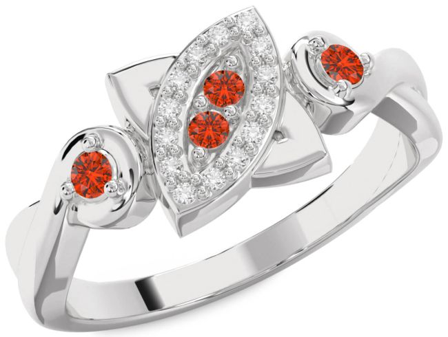 Fire Opal Silver Evil Eye Knot Round Ring