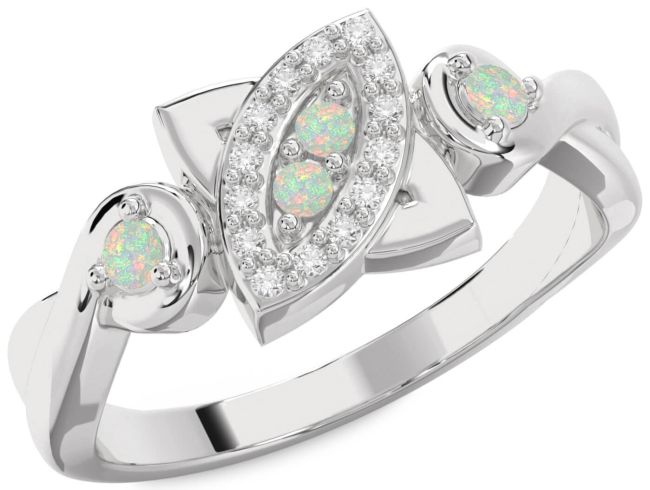 Opal Platinum Evil Eye Knot Round Ring
