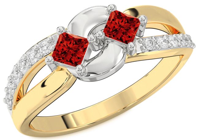 Diamond Ruby Gold Silver Princess Two Stone Birthstone Ring