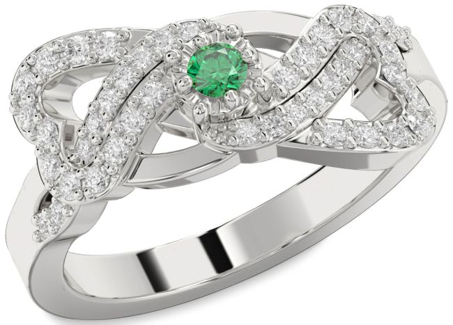 Diamond Emerald Silver Heart Promise Ring