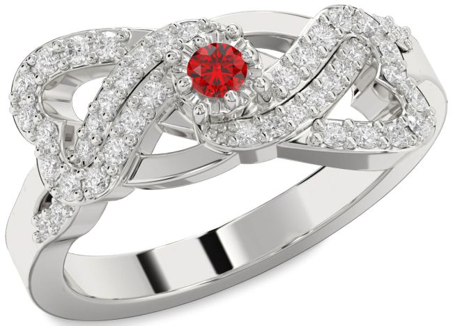 Diamond Ruby Silver Heart Promise Ring