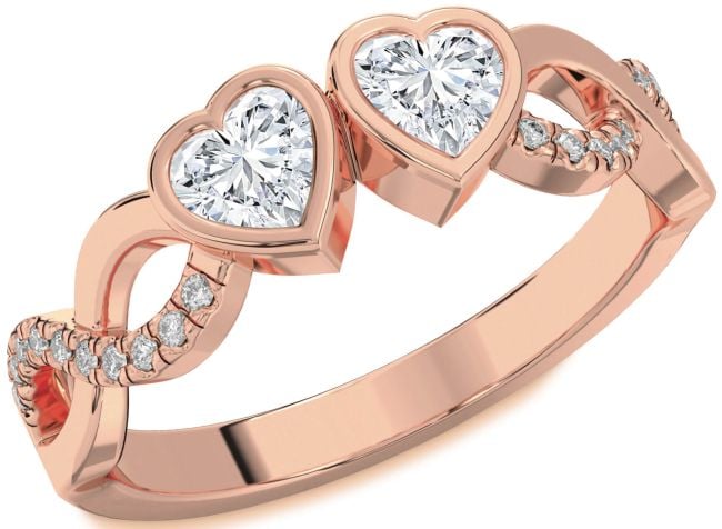 Diamond Rose Gold Infinity Two Heart Ring