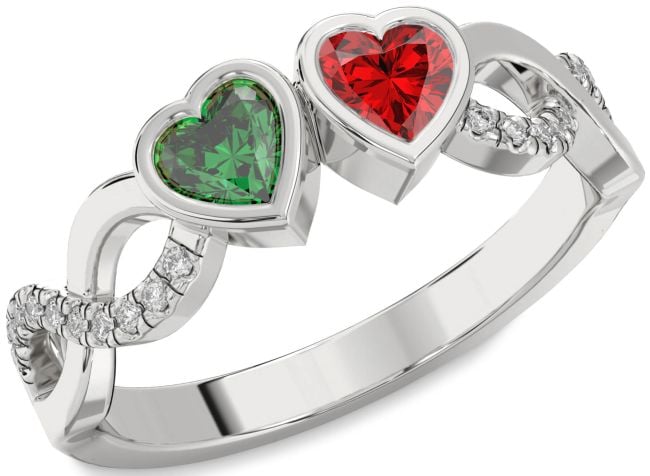 Diamond Silver Infinity Two Heart Promise Ring