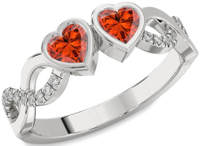 Diamond Fire Opal Silver Infinity Two Heart Ring