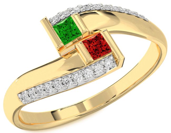 Diamond Gold Silver Princess Two Stone Promise Ring