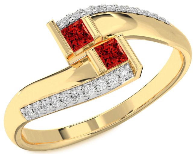 Diamond Ruby Gold Silver Princess Two Stone Birthstone Ring