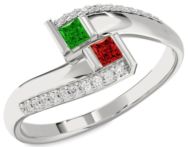Diamond Silver Princess Two Stone Promise Ring