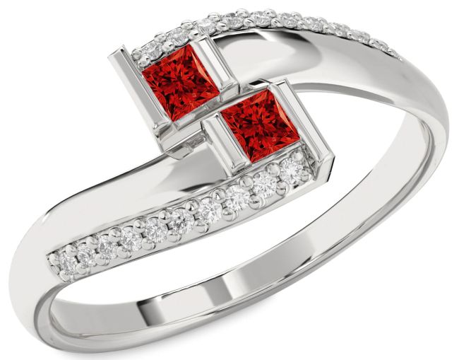 Diamond Ruby White Gold Princess Two Stone Birthstone Ring