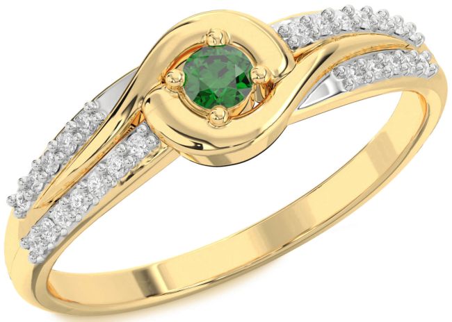 Diamond Emerald Gold Silver Round Promise Ring