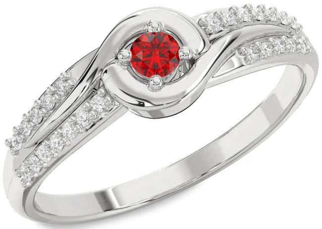 Diamond Ruby Silver Round Promise Ring