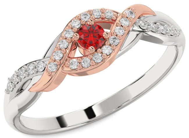 Diamond Ruby Platinum & Rose Gold Infinity Round Promise Ring