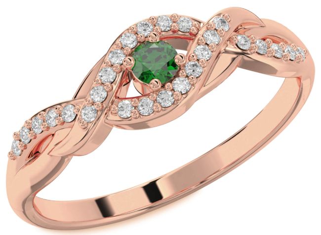 Diamond Emerald Rose Gold Infinity Round Promise Ring
