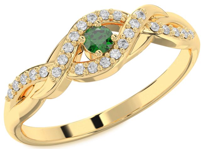 Diamond Emerald Gold Infinity Round Promise Ring
