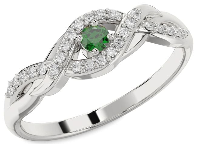 Diamond Emerald Platinum Infinity Round Promise Ring
