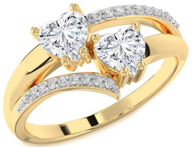 Lab Diamond Gold Silver Two Heart Ring