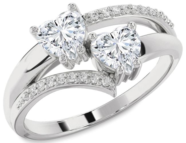 Lab Diamond Silver Two Heart Ring