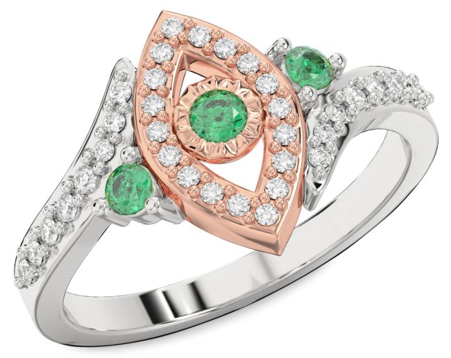 Diamond Emerald Rose Gold Silver Evil Eye Ring